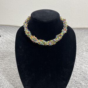 J Crew Necklace Beaded Choker Statement Multicolor Rainbow Jewelry Signed